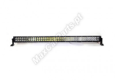 Barra de luz LED preta com múltiplos LEDs em linha e suporte de fixação