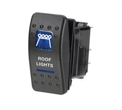 Interruptor elétrico preto para luzes de tecto com texto ROOF LIGHTS