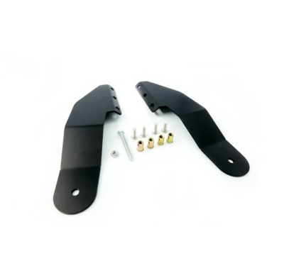 Par de suportes metálicos pretos com parafusos e porcas