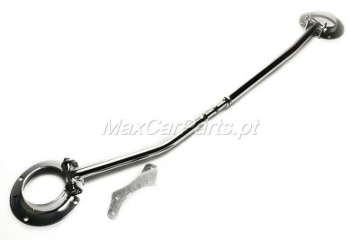 Barra estabilizadora automóvel cromada com base circular e peça metálica adicional