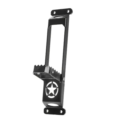 Suporte metálico preto com recorte estrela e superfície dentada