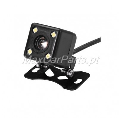 Câmara de segurança automóvel preta com LEDs e suporte metálico