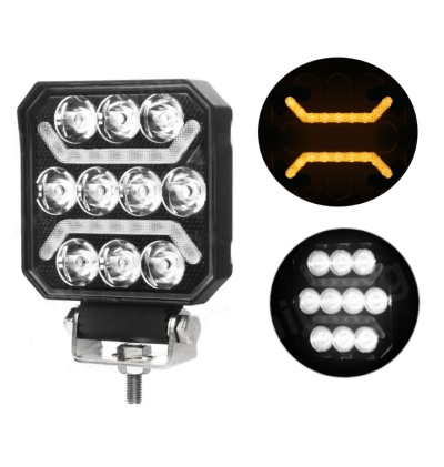 Farol quadrado preto com 9 LEDs e suporte metálico para fixação