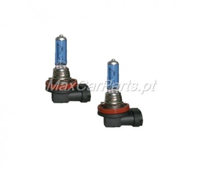 Par de lâmpadas halogéneas azuis para automóvel com base metálica e plástico preto