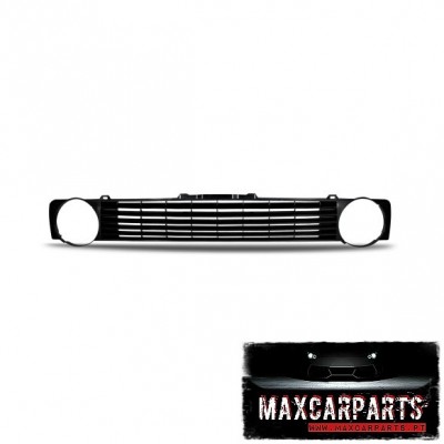 Grelha dianteira preta de carro com aberturas circulares e logótipo MaxCarParts