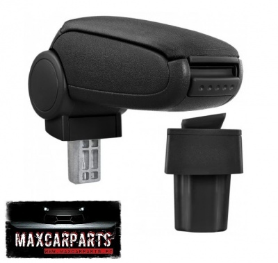 Apoio de braço preto com adaptador em fundo branco e logotipo MAXCARPARTS