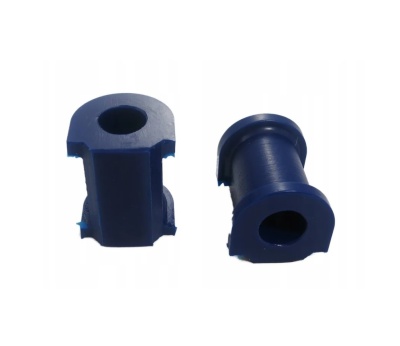 Duas buchas azuis cilíndricas com orifício central