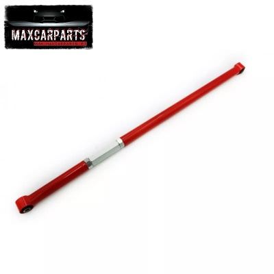 Barra metálica vermelha com peça central cinza e buchas pretas