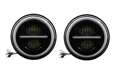 Par de faróis redondos de LED com anel branco