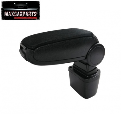 Apoio de braço para carro preto com base retangular e acabamento em tecido