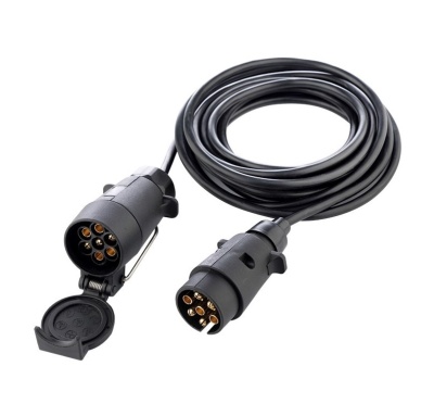 Cabo elétrico preto com conetores de 7 pinos e tampa flip