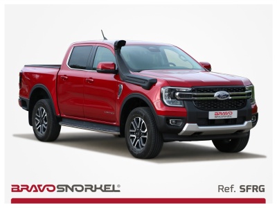 Pick-up vermelho com snorkel preto e texto BRAVO SNORKEL