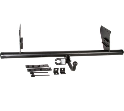 Barra de reboque preta com acessórios em fundo branco