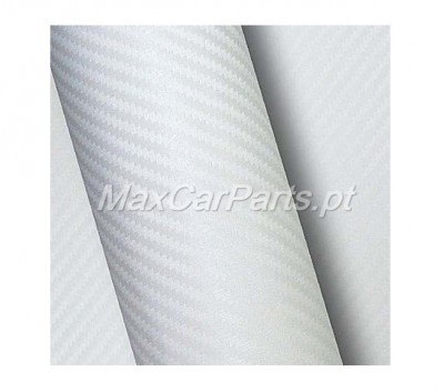 Vinil adesivo branco com padrão de fibra de carbono e texto MaxCarParts.pt