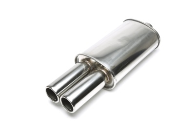 Silenciador de escape automóvel cromado com dois tubos cilíndricos