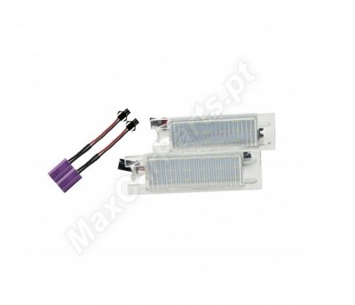 Conjunto de lâmpadas LED retangulares com cabos e ficha roxa