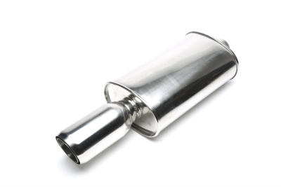 Silenciador de escape automóvel cromado com saída cilíndrica