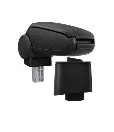 Apoio de braço preto para carro com superfície acolchoada e suporte de fixação metálico