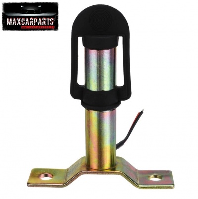 Suporte metálico com cabo elétrico e parte superior em plástico preto