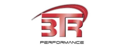 Logótipo BTR PERFORMANCE em vermelho e cinzento com arco vermelho