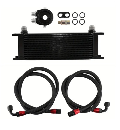 Conjunto de arrefecimento de óleo com radiador preto, mangueiras e adaptador