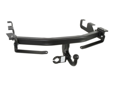 Engate de reboque preto em metal com bola esférica e suportes de fixação