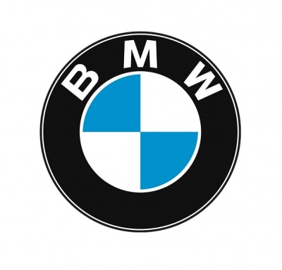 Logotipo BMW redondo em preto, azul e branco