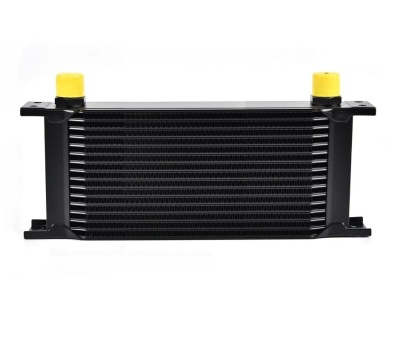 Radiador de óleo automóvel preto com tampas amarelas