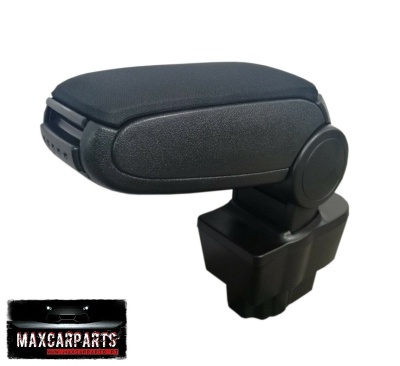 Apoio de braço preto para automóvel, couro sintético com base em plástico.