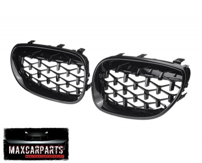 Par de grelhas de farol de carro pretas brilhantes com padrão em X