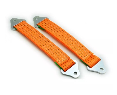 Par de cintas de elevação laranja com reforços metálicos
