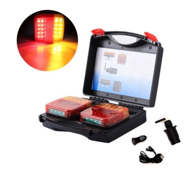 Conjunto de luzes traseiras de veículos com acessórios e caixa preta aberta