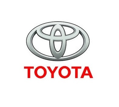Logótipo da Toyota com símbolo prateado e texto em vermelho