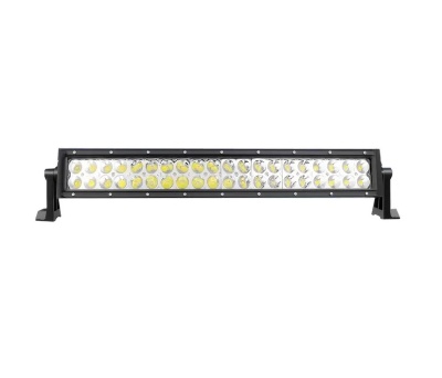 Barra de luz LED retangular preta com LEDs amarelos e brancos