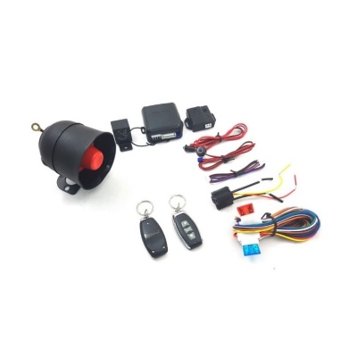 Kit de alarme automóvel com sirene, cabos e controlos remotos