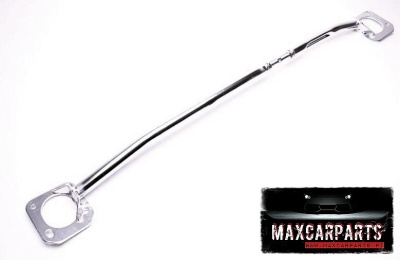 Barra estabilizadora metálica cromada com bases perfuradas e etiqueta MAXCARPARTS