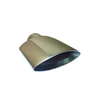 Ponteira de escape cromada ovalada com interior perfurado preto