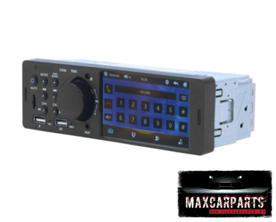 rádio automóvel digital preto com ecrã azul e botões