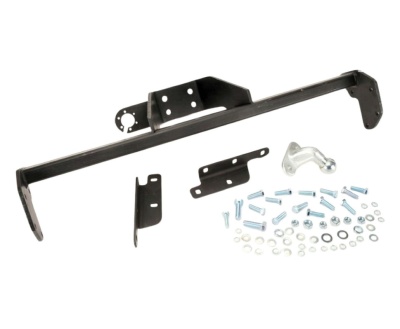 Conjunto de reboque preto com gancho e parafusos