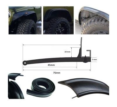 Guarnições de guarda-lamas negras para pneus de veículos com medidas em milímetros