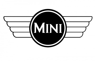 Logótipo da MINI preto e branco com asas.