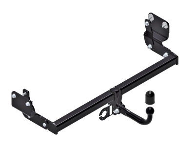 Reboque metálico preto com bola e tampão de proteção