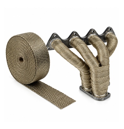 Rolo de fita térmica e coletor de escape revestidos com tecido de fibra de vidro.