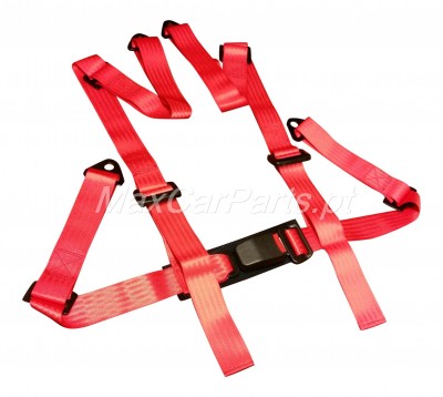 Cinto de segurança vermelho com fivelas pretas