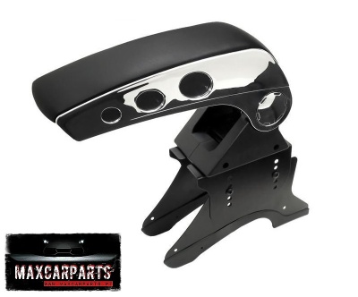 apoio de braço de carro preto com acabamento cromado e logótipo MAXCARPARTS