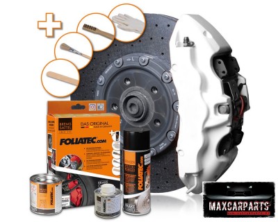 Conjunto de peças para travões de automóvel com disco preto e pinça branca