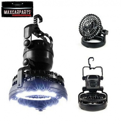 Ventoinha portátil preta com luzes LED e ganchos para pendurar