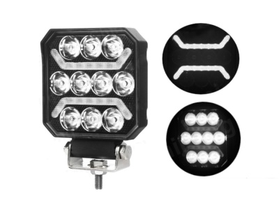 Luz LED quadrada preta com suporte metálico