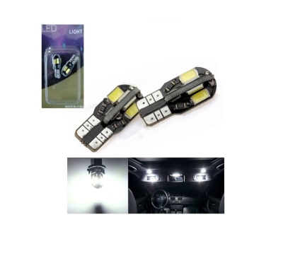 Conjunto de lâmpadas LED para automóvel com embalagem e imagens de uso em interior de carro