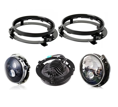 Kit faróis redondos automóveis e anéis de montagem em metal preto